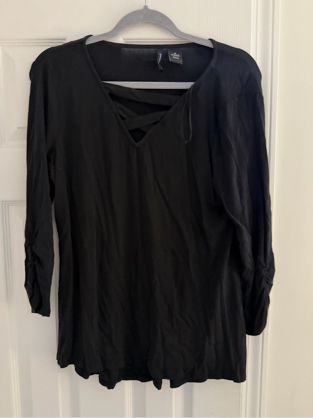 new directions Black Crisscross V-Neck Long Sleeve Blouse